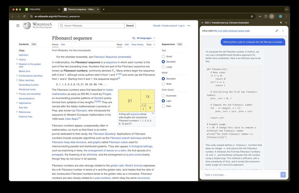 Code generation demo showing the extension writing Python code with generation settings